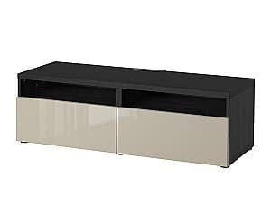 Comoda tv IKEA Besta black brown/Selsviken glossy beige 120x42x39 cm