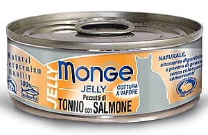 Hrană umedă pentru pisici Monge JELLY Can Yellowfin Tuna with Salmon 80gr