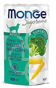 Hrană umedă pentru pisici Monge POUCH SUPREME ADULT Tuna/Broccoli/Baby Corn 80gr