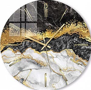 Настенные часы Foto3D Черный мрамор с золотыми элементами