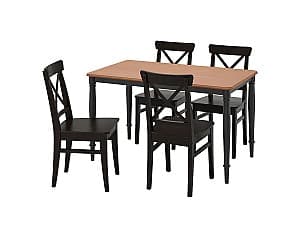 Set de masa si scaune IKEA Danderyd / Ingolf pine veneer black/black-brown 130x80 cm (4 scaune)