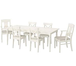 Set de masa si scaune IKEA Ingatorp / Ingolf Whit  Nordvalla-Beige (6 scaune)