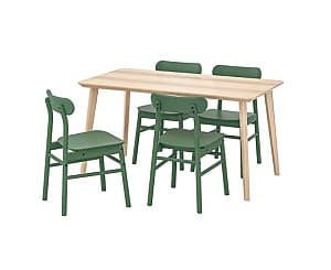 Набор стол и стулья IKEA Lisabo / Ronninge ash veneer, green (4 стулья)