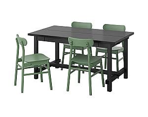 Set de masa si scaune IKEA Nordviken / Ronninge black/green 152/223x95 cm (4 scaune)