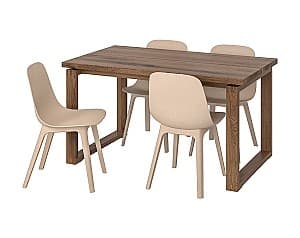Набор стол и стулья IKEA Morbylanga/Odger brown white/beige140x85 см