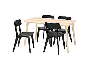 Set de masa si scaune IKEA Lisabo / Lisabo ash veneer/black 140x78 cm (4 scaune)