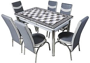 Set de masa si scaune VLM Kelebek II 0009 (6 scaune Merchan Grey/White )