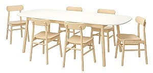 Набор стол и стулья IKEA Vedbo/Ronninge 240x105 Белый/Береза (1+6