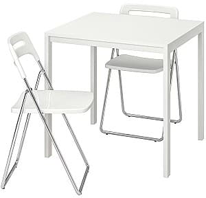 Set de masa si scaune IKEA Melltorp/Nisse 75 cm Alb/Alb (1+2)