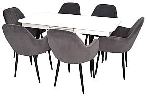 Набор стол и стулья Evelin DT 432-1R B + 6 scaune LC-621 B/Dark Grey 57