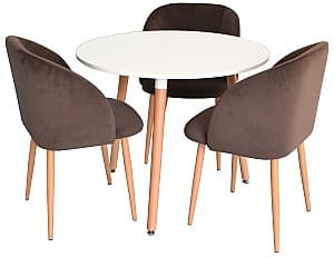 Набор стол и стулья Evelin DT 404-1 + 3 стула  LC-618WO/Dark Brown 16 Velur