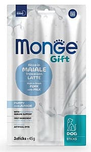 Snackuri pentru câini Monge GIFT STICKS PUPPY/JUNIOR Pork/Milk 45gr