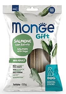 Лакомства для собак Monge MONGEGIFT DENTALSTICKS MINI Salmone/Sage 120gr