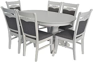 Набор стол и стулья Evelin HV-33V White + 6 стулья HV-3167 White NV-10WP Grey