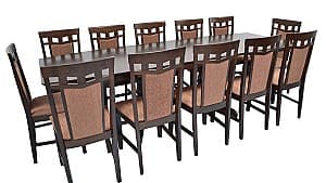 Набор стол и стулья Evelin HV-32V Chocolate + 12 стульев Deppa R (Chocolate F-789 Brown)