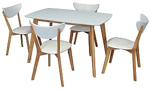 Набор стол и стулья Evelin Cooper White/Bella Beech + 4 scaune Cameroon White/Bella Beech