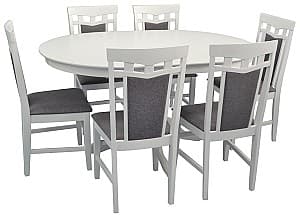 Набор стол и стулья Evelin CAPELLA V White + 6 стульев DEPPA R White NV-10WP Grey