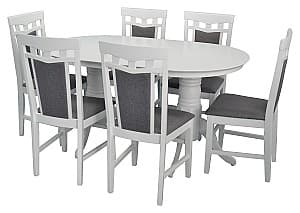 Набор стол и стулья Evelin HV 24V White + 6 стулья Deppa R White NV-10WP Grey