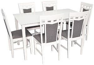 Set de masa si scaune Evelin SANFLOWER + 6 scaune DEPPA R White/NV-10WP Grey