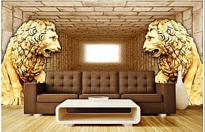 Fototapet 3d Art.Desig  Perspectiva spațiilor, leii și tunelul în nuanțe de aur
