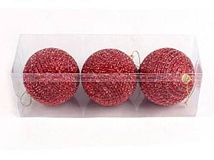 Игрушки для ёлки Christmas Шары с бусинками 3штX80mm красные