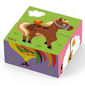  VIGA 4pcs 6-side Cube Puzzle – Farm Animals