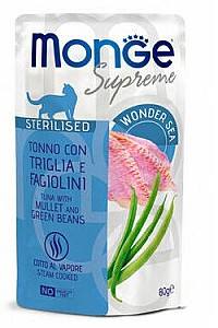 Влажный корм для кошек Monge POUCH SUPREME STERILISED Tuna/Mullet/Green Beans 80gr.