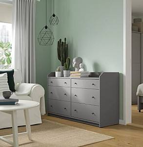 Comoda IKEA Hauga Gray 138×84 cm (6 sertare)