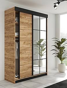 Шкаф-купе Prime Furniture Lamaro 138x205x59 Дуб Крафт Золотой (Коричневый)/Черный