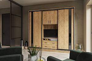 Стенка Confort-NV Универсал 240x45x220 (2 ДСП (ГС лакобель)) Дуб Крафт Золотой