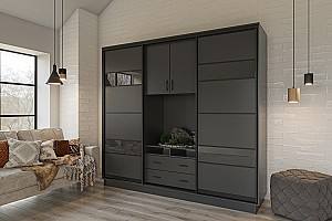 Стенка Confort-NV Универсал 240x60x220 (2 ДСП (ГС лакобель)) Серый Графит