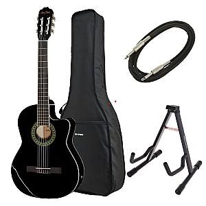 Chitara clasica Harley Benton CG200CE-BK Bundle