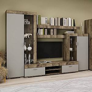 Стенка Sokme Mark 2.9м (Дуб флагштон/ Шиншила серая)