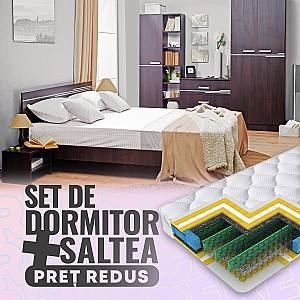 Set dormitor Ambianta Bravo Sonoma Inchis + Saltea Salt Confort Clasic 160x200