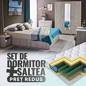 Set dormitor Ambianta Inter Alb-Samoa + Saltea Salt Confort Clasic 160x200