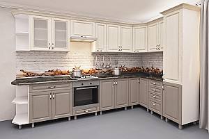 Кухонный гарнитур PS Угловая 3.4x1.7 м (МДФ плёнка) Алебастр / Дуб Конкордия