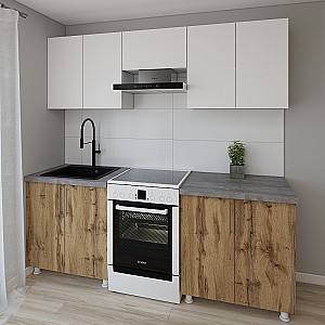 Set mobila bucatarie Smartex K1 220 cm Alb / Stejar Închis