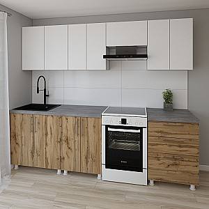 Set mobila bucatarie Smartex K2 260 cm Alb / Stejar Închis