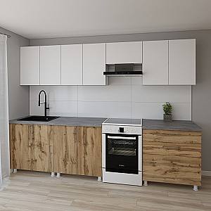 Кухонный гарнитур Smartex K2 300 см Белый / Дуб Темный