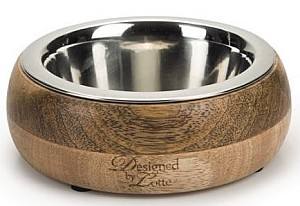 Bol de hrana pentru caini DBL bol din oțel inoxidabil în lemn MANDIRA 650 ml
