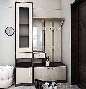 Прихожая PS П-1 + П-43 (1 ящ.) (стекло) Венге / Шамони Светлый