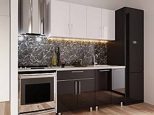 Set mobila bucatarie PS Mini 1.6 m (MDF lucioasa) Alb / Negru