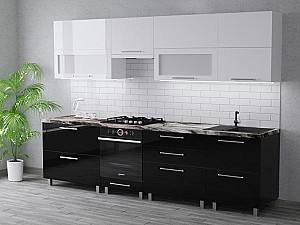 Set mobila bucatarie PS Blum 2.8 m (MDF lucioasa) Alb / Negru