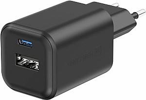Incarcator telefon SWISSTEN GaN 1xUSB-C 45W PD + 1xUSB-A 18W QC Black