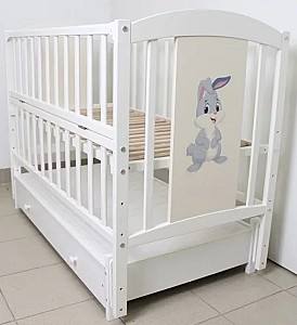 Детская кроватка Kuzea Кролик Белый на маятнике с ящиком