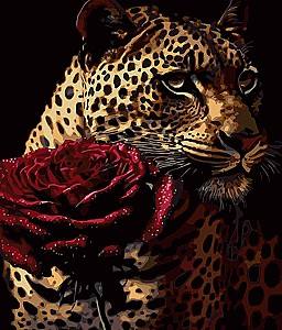 Tablou pe numere Strateg Leopard cu un trandafir AH1106