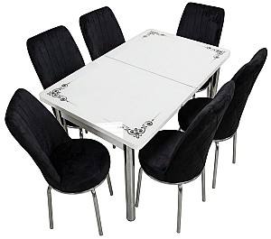 Набор стол и стулья VLM Kelebek Royal + 6 стульев Econom Черный