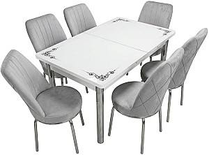 Набор стол и стулья VLM Kelebek Royal + 6 стульев Econom Светло-Серый
