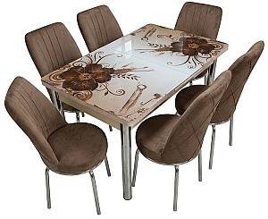 Набор стол и стулья VLM Kelebek Petal + 6 стульев Econom Коричневый