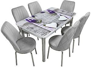 Набор стол и стулья VLM Kelebek Romans + 6 стульев Econom Светло Серый